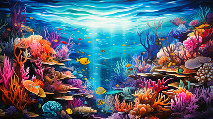 Fototapeta na wymiar Vibrant Coral Reefs Teeming with Life, Nature's Underwater Tapestry,