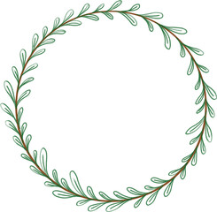 Tree brown branch and green leaves circle border with colored pencil.