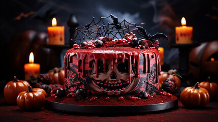 Fototapeta na wymiar Chocolate cake decorated for Halloween party