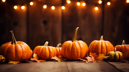 pumpkins on the wooden table