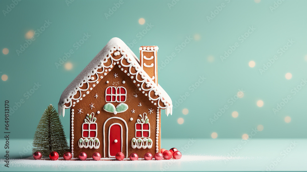 Wall mural christmas ginger bread house in green color