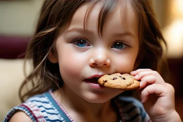 Gordijnen child eating chocolate cookie © drimerz