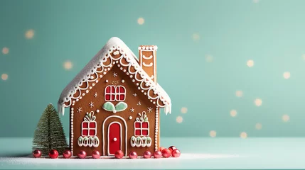 Foto auf Acrylglas Christmas ginger bread house in green color © nolonely