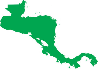 GREEN CMYK color detailed flat stencil map of the region of CENTRAL AMERICA on transparent background