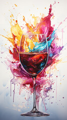 A glass of red wine full of colors - obrazy, fototapety, plakaty
