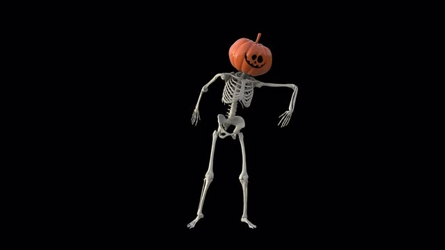 Pumpkin skeleton dance party loop