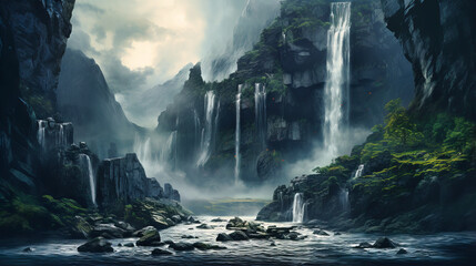 Echoing Roar of Distant Waterfalls, Nature's Rhythmic Drumming,
