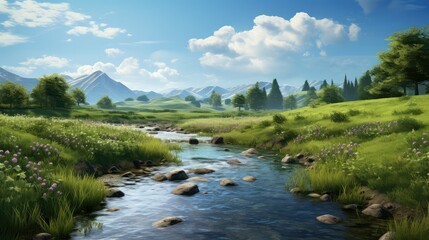 stream countryside trout streams illustration water tree, landscape river, summer forest stream...