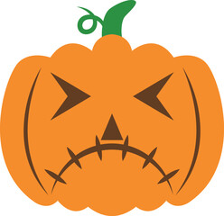 Creepy orange halloween pumpkin vector icon