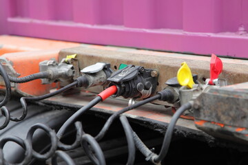 Semi-truck neumatic system connectors on semi trailer