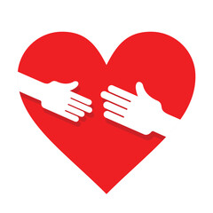 hands reaching in red heart, vector illustration 