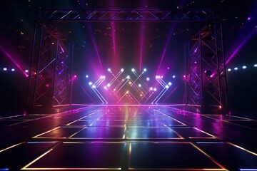 stage with lights, lighting devices, night show,