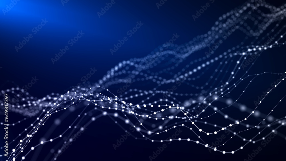 Poster abstract background grid of interlacing lines and dots. futuristic blue particle wave. structure of 