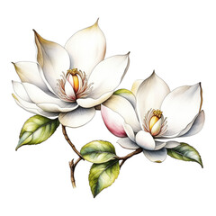 Magnolia flower Pink and beige color Watercolor transparent background