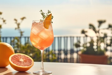 Refreshing shot of a tangy grapefruit spritz