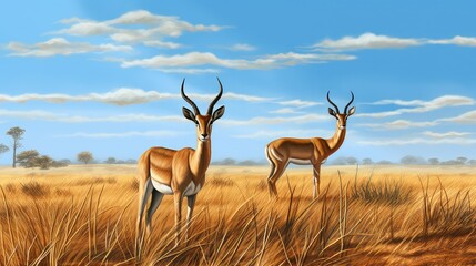 animals grassland gazelles gazelles illustration wildlife antelope, africa grass, mammal outdoor animals grassland gazelles gazelles