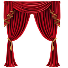 Detailed red curtain,  transparent background, - obrazy, fototapety, plakaty