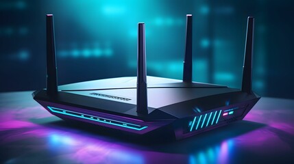 generic modern high speed router for home secure networks and online communication high tech as wide banner with copy space 
