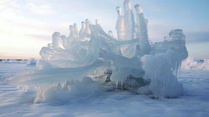 snow arctic ice sculptures illustration winter travel, cold sculpture, blue sea snow arctic ice sculptures