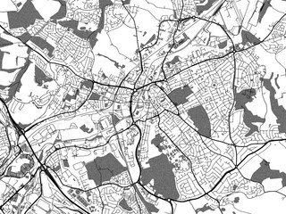 Fototapeta na wymiar Greyscale vector city map of Rotherham in the United Kingdom with with water, fields and parks, and roads on a white background.