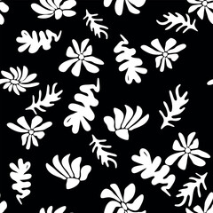 Trendy floral seamless pattern inspired, black and white floral pattern