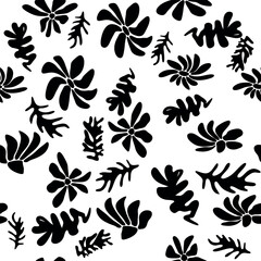 Trendy floral seamless pattern inspired by Matisse, black and white floral pattern