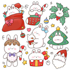 set of cute rabbit christmas icons