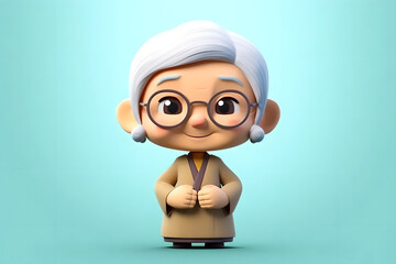 Old vr avatar cartoon with glasses kind grandmother in glasses with gray hair