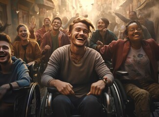 Fototapeta na wymiar A group of wheelchair users