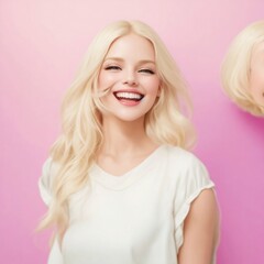  a charming blonde woman takes center stage, radiating warmth and positivity. Her infectious smile, adorned with brilliantly white teeth, effortlessly brightens the room. Against the backdrop of a soo