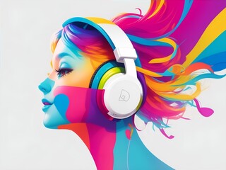 girl with headphones in a white background. Mental health concept. - obrazy, fototapety, plakaty