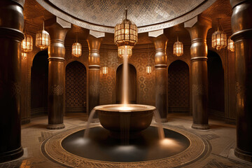 Obraz premium Moroccaninspired Hammam With Ornate Tilework And Exotic Lanterns