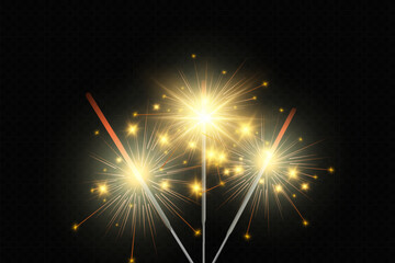 Obraz premium Magical light. Sparkler. Candle sparkling on the background. Realistic vector light effect. Winter, seasonal christmas decoration illustration. 