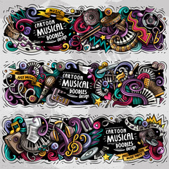 Music cartoon doodles illustration. Colorful musical vector banners