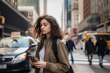 Candid portrait of a young female in the city.