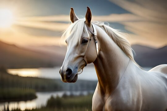 horse portrait. fantasy, painting, ranch, strong, speed, mustang, poster, riding 3d render 