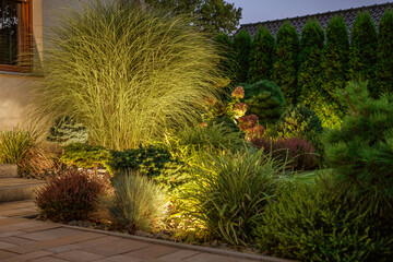 Modern LED Outdoor Lighting System Inside a Garden