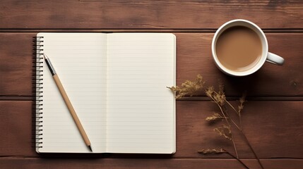 A beautifully arranged concept of journaling, featuring a neatly opened notebook with blank pages ready for writing. Serene and inviting atmosphere for personal reflection and creativity.
