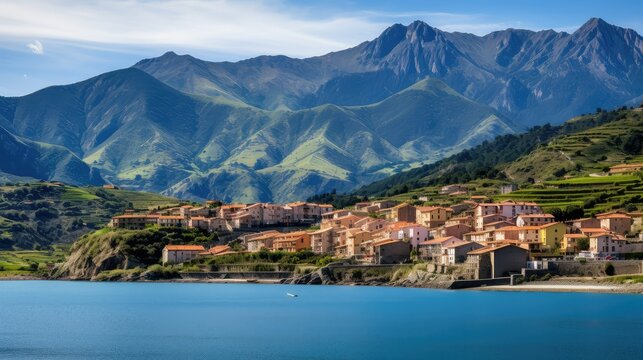 mediterranean Vermeille Coast France illustration travel vineyard, perpignan beach, summer city mediterranean Vermeille Coast France