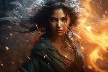 Generative ai collage photo of brave strong warrior fight in magical battle