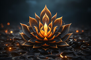Generative AI image of beautiful lotus gracefully poised on dark backdrop - obrazy, fototapety, plakaty