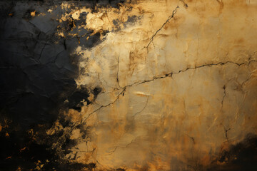 Textured golden stucco background with scratches, scuffs and black stains.