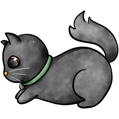 Halloween black cat clipart set - PNG. Pumpkin and ghost holding candy and the cat get angry. Fluffy cute black cat.