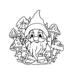 gnome  coloring line illustration for your design
