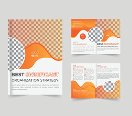 Orange modern and professional business bifold brochure template layout design, business profile template design, annual report, minimal, editable business brochure.