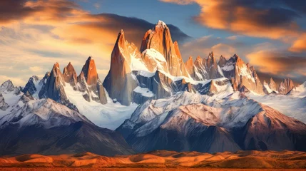 Fotobehang patagonia patagonian peaks dramatic illustration chile del, paine south, america autumn patagonia patagonian peaks dramatic © sevector