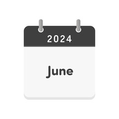 Simple calendar icon with the letters 2024 and June - English calendar for June 2024