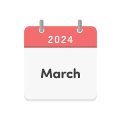 Simple calendar icon with the letters 2024 and March - English calendar for March 2024