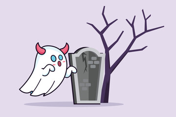 Magic scary spirits with different emotions and face expressions. Cute funny happy ghosts concept. Colored flat vector illustration isolated. 