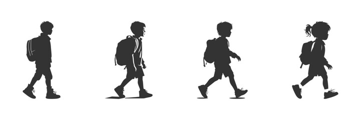 Back to school kid silhouette set. Vector illustration.
